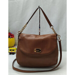 Michael Kors Bedford Brown Pebbled Leather Chain Strap Zipper Crossbody Bag